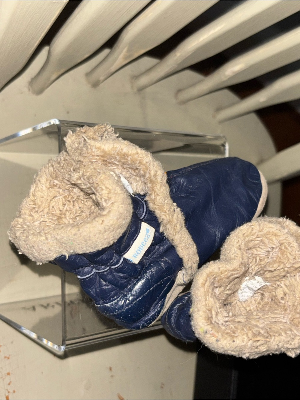 Navy Faux 6-12 mos Shearling Lined Booties